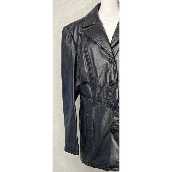 Wilson’s Black Leather Coat  Woman’s Sz L Excellent Condition Front Button - Picture 3 of 13